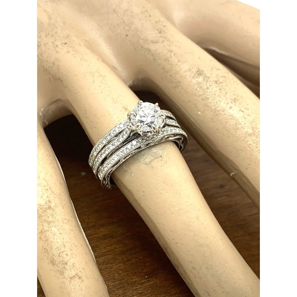 Parade Wedding Set 18k White Gold Diamond Engagement Ring Band Women's 6.25-6.5 - Picture 7 of 14